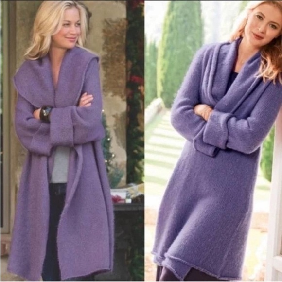 Soft Surroundings Telluride Topper Cardigan Gray Knit Sweater Coat Long Line L - Picture 13 of 14